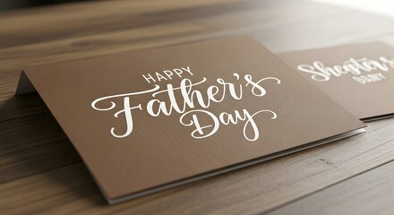 Brown card with happy father's day message on wooden table