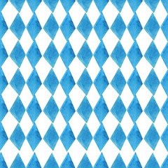Beer festival seamless pattern , Blue rhombus. Watercolor illustration.