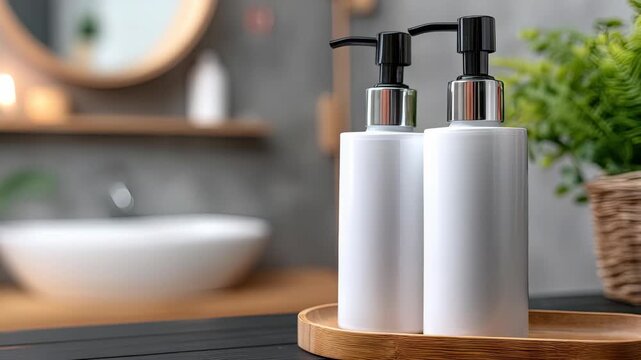 How to set up a simple bathroom with soap dispensers and natural decor