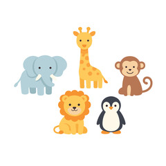 Naklejka premium Cute animal characters set featuring five friends
