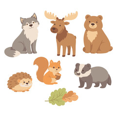 Fototapeta premium Forest animal characters set for children's illustrations