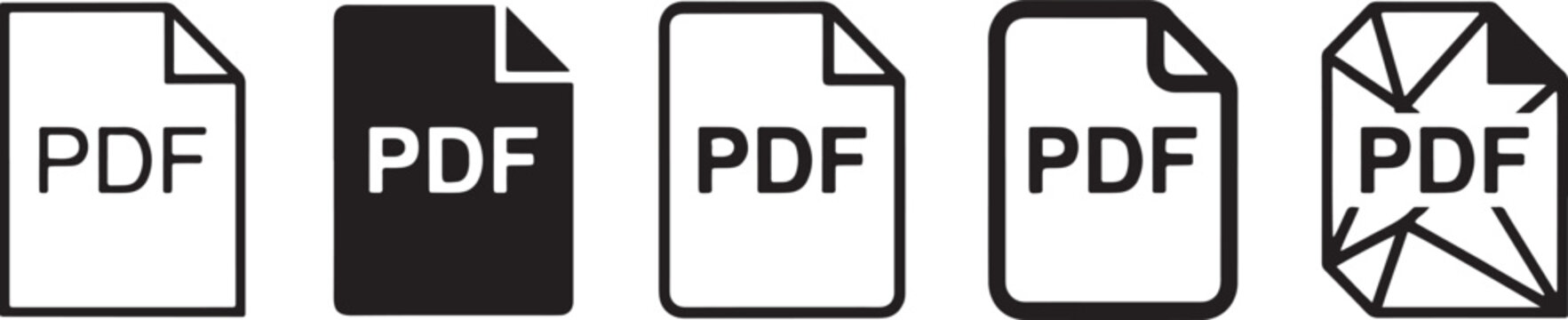 A set of five monochrome icons representing different states of html files, including conversion, standard, and corrupted