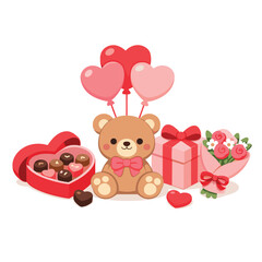 Fototapeta premium Cute teddy bear and gifts bundle