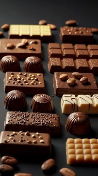 A Delectable Display of Assorted Chocolate Delicacies Featuring Smooth Bars, Rich Truffles, and Elegant Decorations Perfect for Any Gourmet Treat Lover.