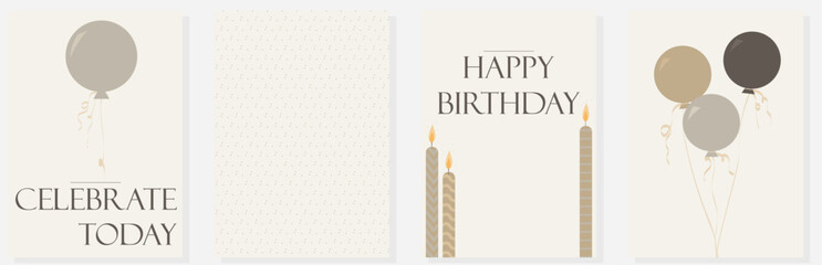Elegant Birthday Card and Background Set with Candles, Balloons and Confetti