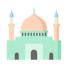 A stylized illustration of a mosque with a large central dome and two minarets on transparent background