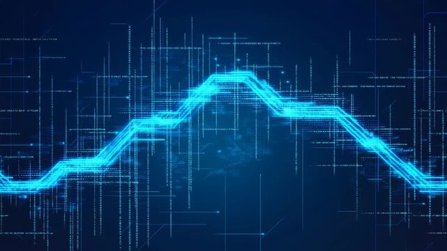 Digital data stream flowing on dark background with matrix code