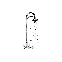 Obraz premium Outdoor Shower Head with Water Droplets on Metal Stand