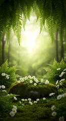 美しい森林の中で、ひっそりと咲く白い花々が優雅に輝いている。