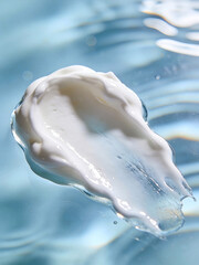 White Moisturizing Cream Smear Texture on Blue Background