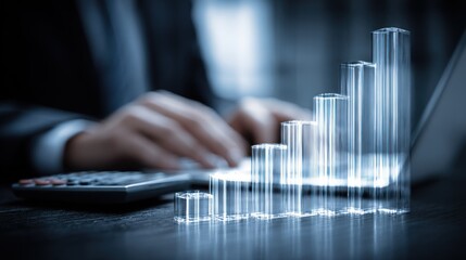 Abstract digital growth chart rising over laptop computer background