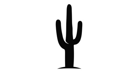 Fototapeta premium Bold black silhouette of a towering saguaro cactus, capturing the iconic desert plant's unique form, isolated on a clean white background for minimalist design.