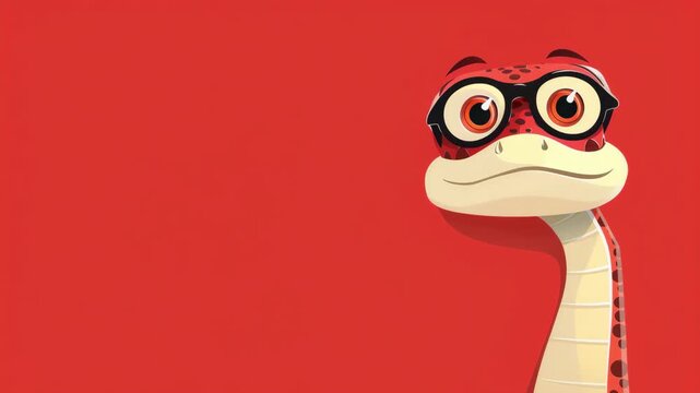 Curious cartoon snake peeking and observing against a bold red background
