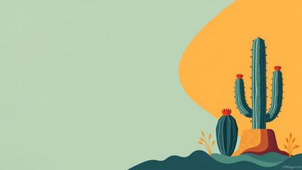 Desert Landscape with Saguaro Cactus and Sunset Minimalist Art