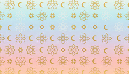Seamless Islamic pattern with crescent and geometric ornaments