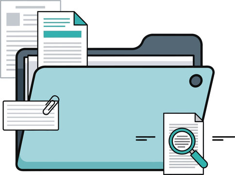 File Folder with Documents &ndash; Flat Vector Illustration of Data Management