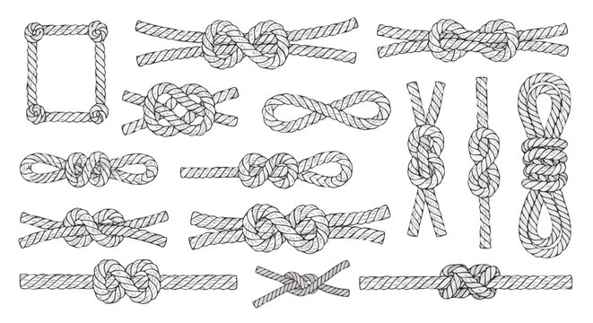 Collection of nautical knot illustrations, suitable for maritime, adventure, and decorative design projects.