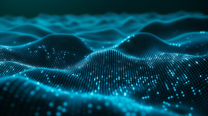 Abstract blue data surface with flowing grid and technology concept