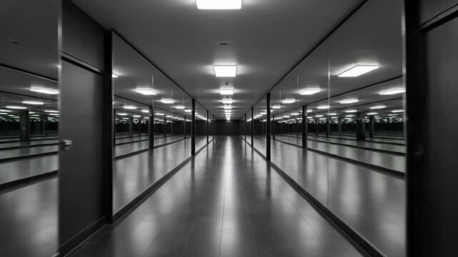 Empty Corridor with Mirrors and Lights.