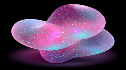 Abstract 3 d shape with pink and blue colors against black background
