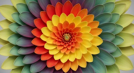 Vibrant multicolored flower with yellow, orange, red, green petals