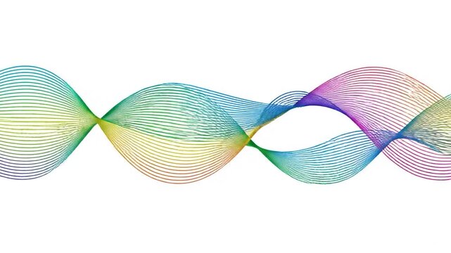 Abstract wave design with parallel rainbow-colored lines against a white background