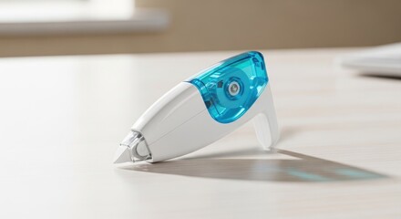Blue and White Tape Dispenser on a White Surface.