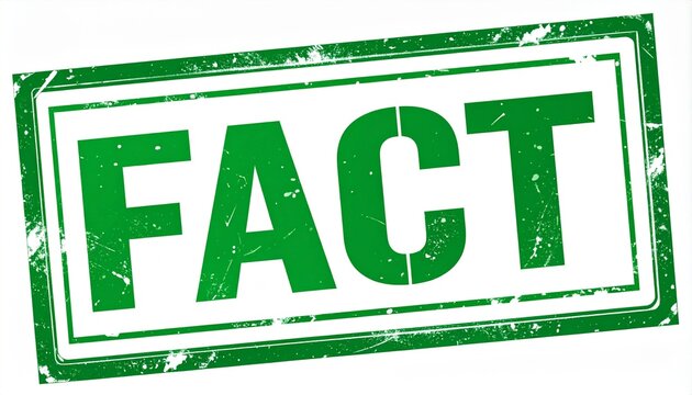 Green rectangular stamp graphic with distressed bold white text FACT