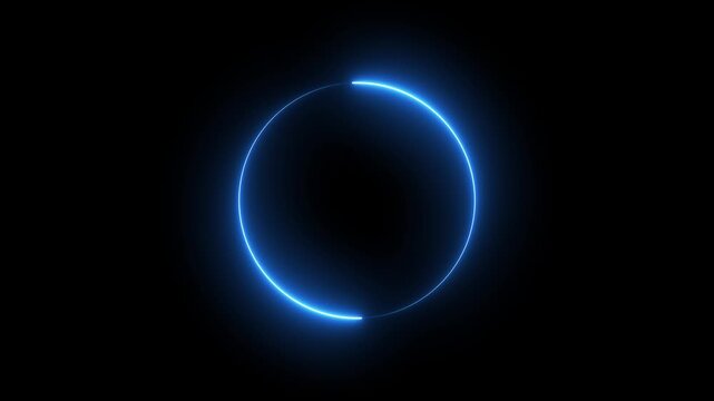 Neon circle loading icon animation glowing blue bar round shape processing rotation circular reset icon sign symbol on black background