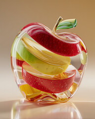 A transparent glass apple with apple slices inside