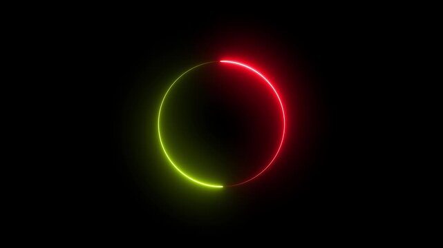 Neon circle loading icon animation glowing red and yellow bar round shape processing rotation circular reset icon sign symbol on black background