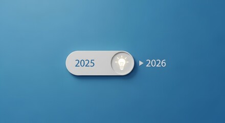 Toggle switch moves from 2025 to 2026 with lightbulb icon