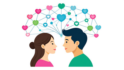 Fototapeta premium Couple facing, linked by hearts & circles