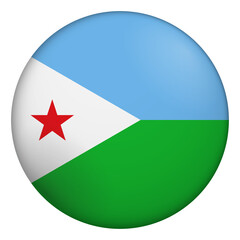 Fototapeta premium Flag of Djibouti. Glossy circular flag. Button appearance. 3D Icon Design with depth