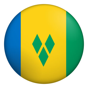 Flag of Saint Vincent and the Grenadines. Glossy circular flag. Button appearance. 3D Icon Design