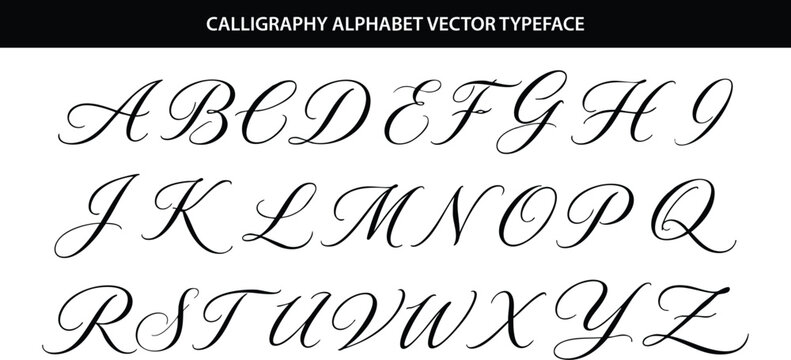 Elegant Calligraphy Capital Alphabet Letters. Handwritten Script Typeface with Smooth Flowing Strokes. Luxury Cursive Uppercase Font for Branding and Invitations.