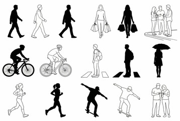 People Engaging in Various Activities in a City Environment, Vector Illustration, Energetic Perspective