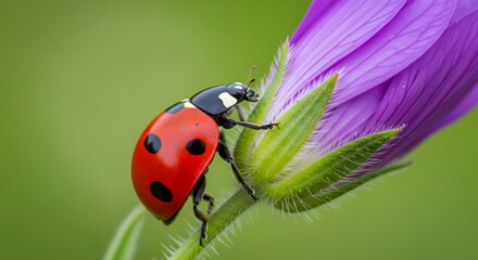Obraz premium Macro shots, Beautiful nature scene. Beautiful ladybug on leaf defocused background.