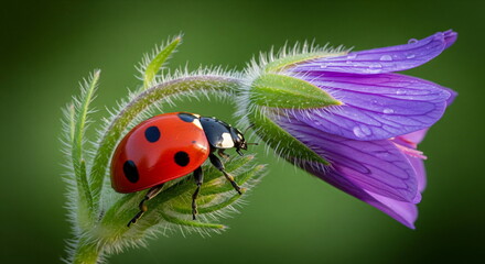 Macro shots, Beautiful nature scene. Beautiful ladybug on leaf defocused background. © SILVIA MAQQ