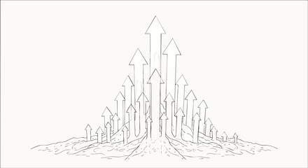 Obraz premium Abstract illustration of multiple upward-pointing arrows emerging from a base, symbolizing growth, progress, and success.