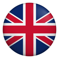 Flag of United Kingdom. Glossy circular flag. Button appearance. 3D Icon Design with depth