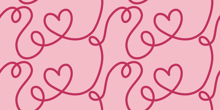 Bezszwowy wz&oacute;r z bazgroł&oacute;w. Linie układające się w serca na r&oacute;żowym tle - romantyczny design walentynkowy.