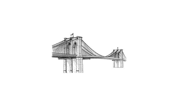 Hand drawn Brooklyn Bridge New York line art vector illustration