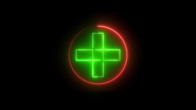 Neon plus sign icon animation glowing orange and green color neon sign positive mathematic accountancy calculating icon sign symbol on black background