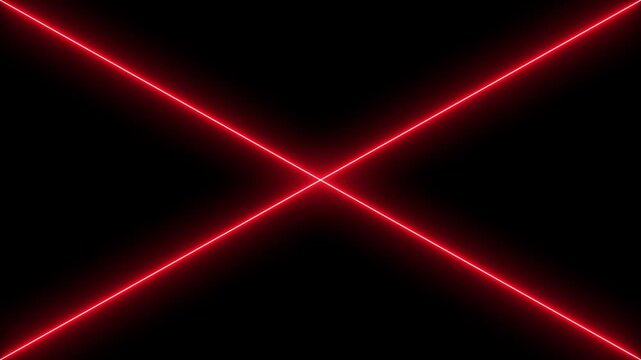 abstract flickering  red neon cross lines on black background. futuristic glowing laser x shape animation. red light beams intersecting in center. neon crosshair or error symbol overlay