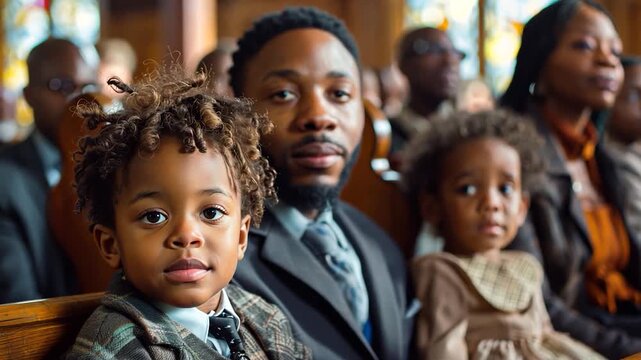 Family attends church service and shares special moments during the gathering