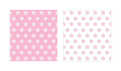 Two types of seamless cherry blossom patterns in pink and white. Elegant floral vector backgrounds featuring sakura blossoms, perfect for spring textiles, wrapping paper, and romantic stationery.