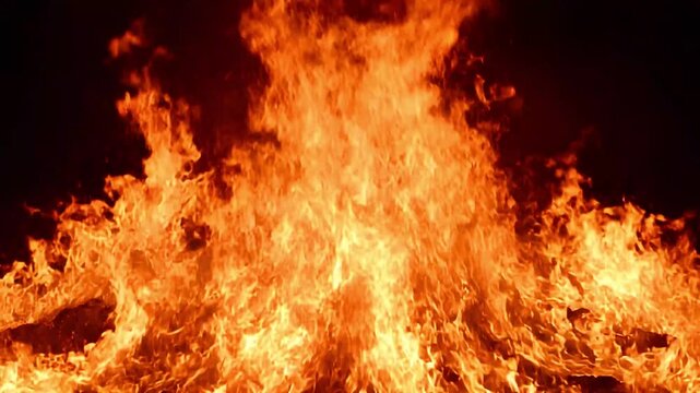 Ultra Realistic Slow Motion Fire Flames on Black Background &ndash; Cinematic 4K Loop