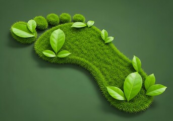 A human footprint formed by lush green grass and vibrant leaves