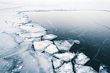 Frozen lake with cracked ice
